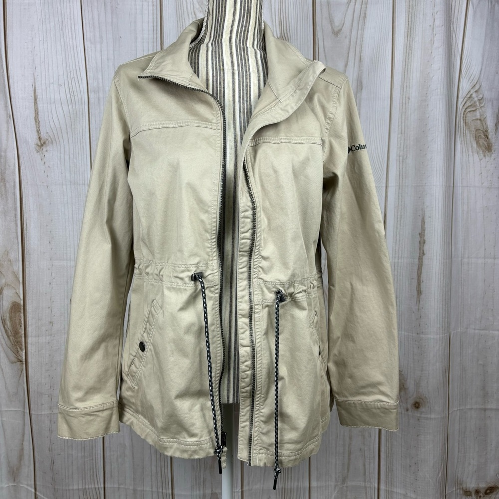 Columbia Jacket Lightweight Windbreaker Waist Drawstring Womens Tan Size Medium - Picture 2 of 11